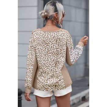 Leopard Print Crew Neck Long Sleeve Top - S