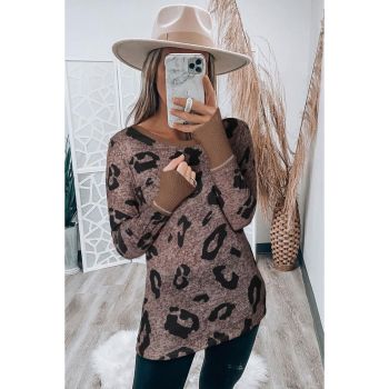 Brown Leopard Spling Thumbhole Long Sleeve Top - L