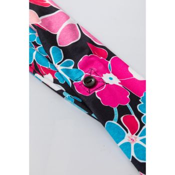 Pink Floral V Neck Roll Tab Sleeve Blouse - M