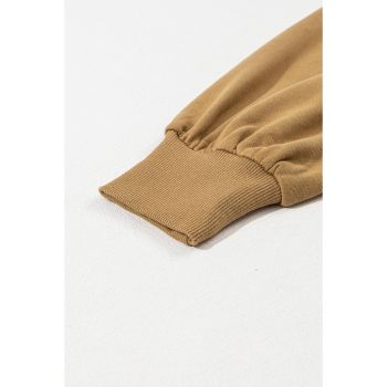 Brown Solid Kangaroo Pocket Half Zipper Oversized Hoodie - XL