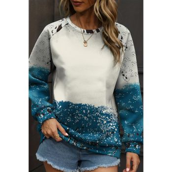 Blue Tie Dye Cow Color Block Pullover Sweatshirt - M