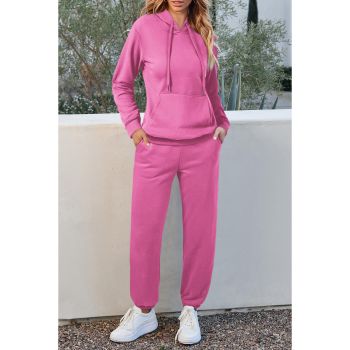 Bonbon Solid Color Fleece Lined Drawstring Hoodie with Pocket - M