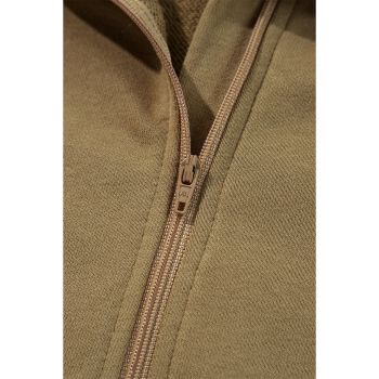 Brown Quarter Zip Stand Neck Kangaroo Pocket Sweatshirt - L