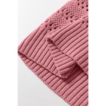 Peach Blossom Pointelle Knit Raglan Sleeve Hooded Sweater - L