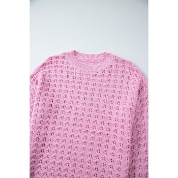 Pink Crochet Knit Drop Shoulder Sweater - M