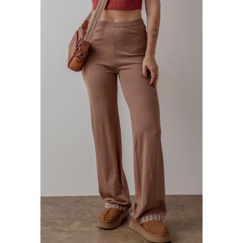 Straw Yellow High Waist Straight Leg Knitted Pants - M
