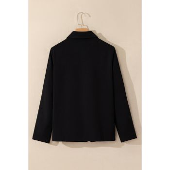 Black Collar Tab Sleeve Zip Up Flap Detail Jacket - S