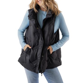 Black Quilted High Neck Zip Up Jacket Vest - 2XL