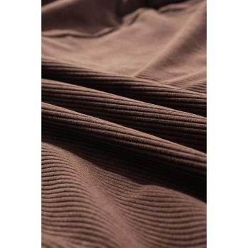 Coffee Hooded Drawstring Pockets Corduroy Shacket - XL