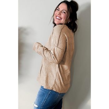 Khaki Plus Size Textured Drop Shoulder Exposed Seam Top - 2X