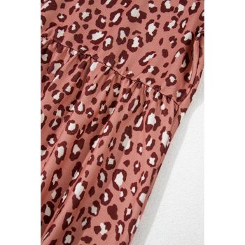 Leopard Print Long Sleeve Ruffled Babydoll Plus Size Blouse - 2X