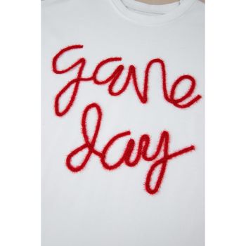 White Plus Size Game Day Tinsel Rugby Football Season Sweatshirt - 3X