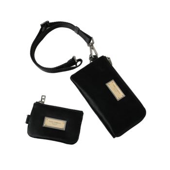 Dolce & Gabbana Women's Black Nylon Logo Plaque Keyring Pouch Clutch Bag - One Size