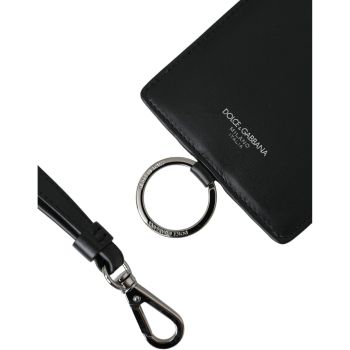 Dolce & Gabbana Men's Black Calf Leather Lanyard Logo Card Holder  Wallet - One Size