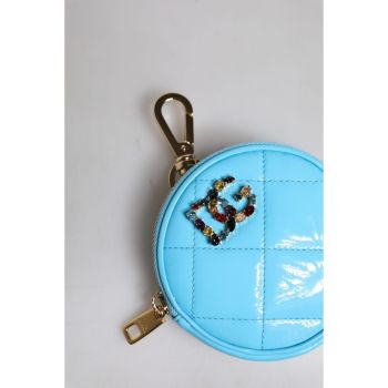 Dolce & Gabbana Women's Light Blue Lamb Leather DG Crystal Round Coin Purse Wallet - One Size