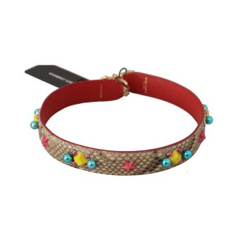 Dolce & Gabbana Women's Beige Python Leather Crystals Shoulder Strap - One Size