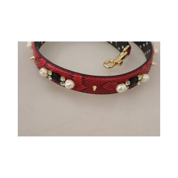 Dolce & Gabbana Women's Red Python Leather Crystals Reversible Shoulder Strap - One Size