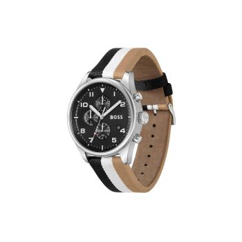 Hugo Boss Men's Black And White Leather Watch - One Size