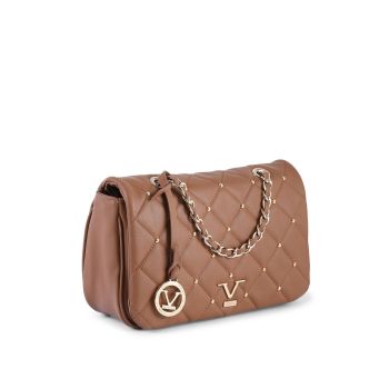 V Italia Brown Quilted Leather Shoulder Bag with Chain Strap - One Size