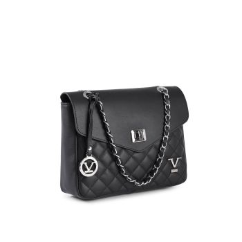 V Italia Womens Quilted Leather Crossbody Shoulder Bag with Chain Strap  Black - One Size