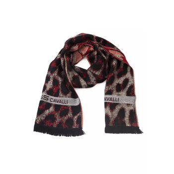 Cavalli Class Men's Burgundy Animalier Fantasy Logo Scarf - One Size