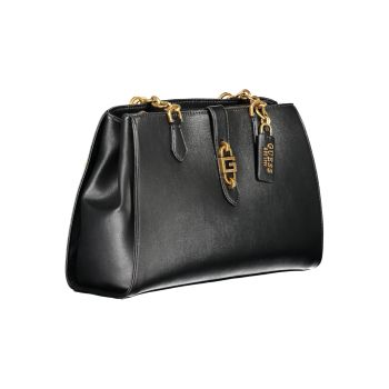 Guess Jeans Women's Chic Black Polyurethane Satchel with Contrasting Details - One Size