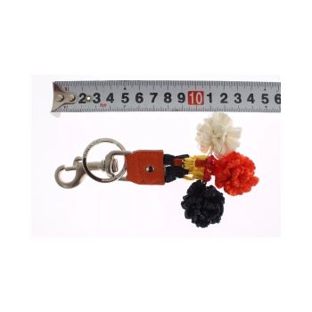 Dolce & Gabbana Women's Silver Brown Raffia Leather Clasp Finder Chain Keyring - One Size