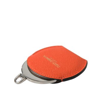 Dolce & Gabbana Women's Orange Calfskin Leather Round Logo Hand Mirror Holder - One Size