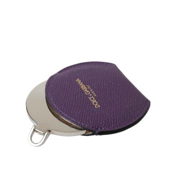 Dolce & Gabbana Women's Purple Calfskin Leather Round Logo Hand Mirror Holder - One Size