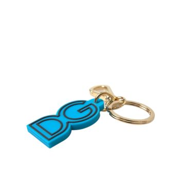 Dolce & Gabbana Women's Blue Rubber Gold Tone Metal DG Logo Keyring Keychain - One Size