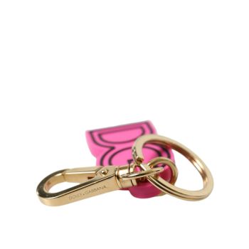Dolce & Gabbana Women's Pink Rubber Gold Tone Metal DG Logo Keyring Keychain - One Size