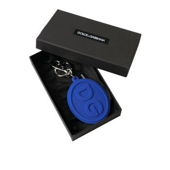 Dolce & Gabbana Women's Blue Rubber DG Logo Silver Brass Metal Keyring Keychain - One Size