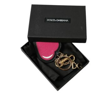 Dolce & Gabbana Women's Pink Black Heart Leather Gold Tone Brass Keyring Keychain - One Size
