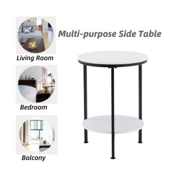 Wooden 2-Tier Side Table/Small Bedside Table/Round Sofa End Table for Living Room, Bedroom