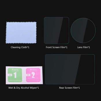 Tempered Glass Film Set for Dji Action 3 - 3-in-1 Protection for Front and Back Screens and Lenses