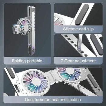 Foldable Laptop Cooling Stand with Ambient Light - Silver