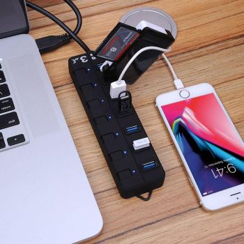 7-Port Usb 3.0 Hub With Individual Switches Black