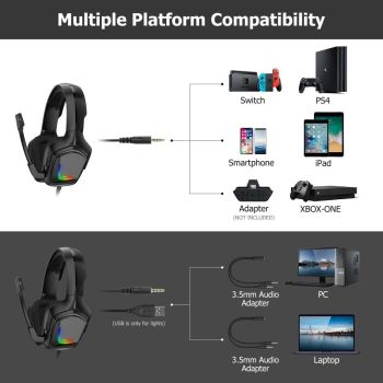 Stereo Gaming Headset With Mic & Led For Ps4 / Xbox / Laptop