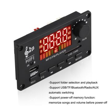 12V 50W Bluetooth Decoding Board For Fm / Call / Recording - Black