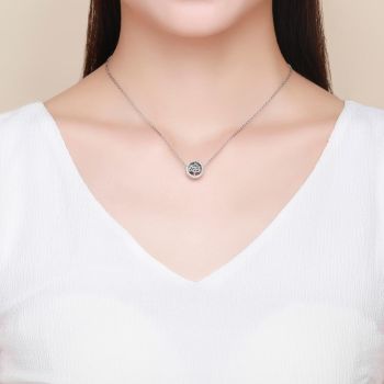 925 Sterling Silver Tree Of Life Diamond Pendant Set Style - Bead + Chain