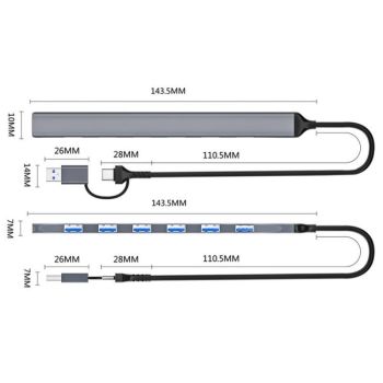 7-In-1 Usb Hub Usb 3.0 + 6X Usb 2.0 + Type-C