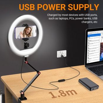 Foldable 10 Led Ring Light with Swing Arm Stand & Phone Holder