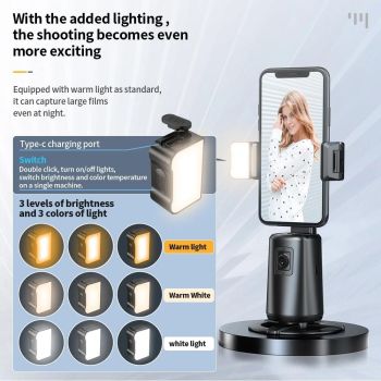 Auto Tracking Gimbal Stabilizer with Fill Light and Selfie Stick - 360 Degree Rotation - A200 Set 3