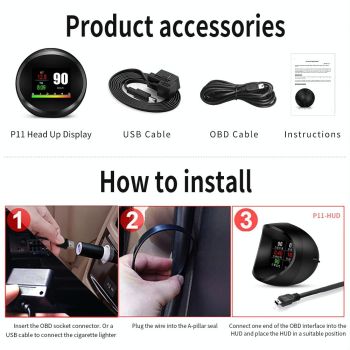 Car Hud Head Up Display Obd2 + Gps Mode Water Temp Speed Voltage Fuel Speed Alarm