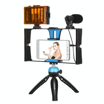 Live Broadcast Vlogging Kit With Led Light Microphone Tripod & Cold Shoe Head - Blue