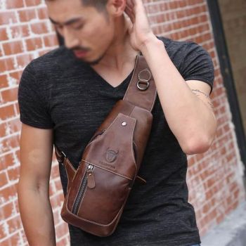 Retro Leather Crossbody Shoulder Bag For Men Pure Black