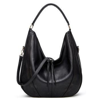 Large Capacity Pu Leather Tote Bag Black - 2 In 1 Light Gray