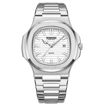 Retro Luminous Square Men Quartz Watch - 30m Waterproof - White Steel-Green