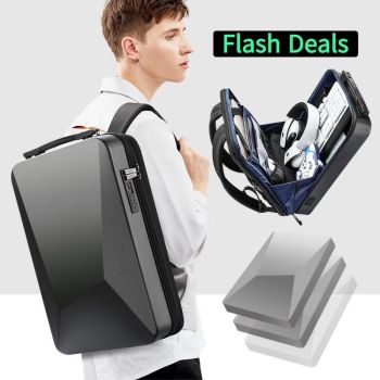 Waterproof Expandable Backpack with Usb Charging - Black Password Protected