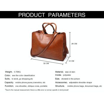 Large Leather Tote Bag for Women - Casual Shoulder Trunk Style